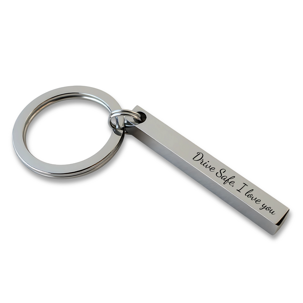 Stainless Steel 3D Bar Keyring with personalised message