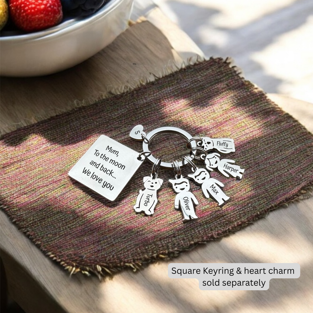 Pocket Loved Ones: Personalised Stainless Steel Keyring with Kids & Pets Charms