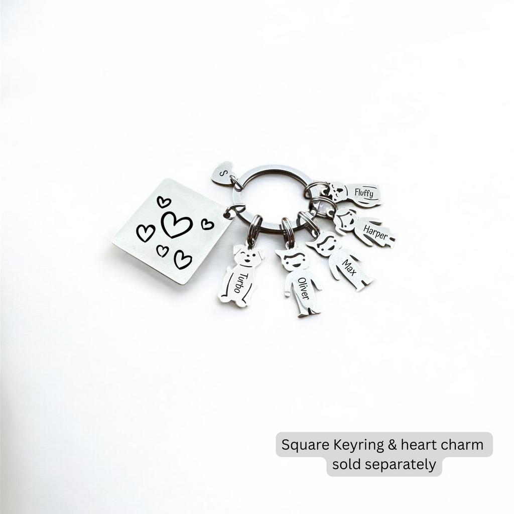 Pocket Loved Ones: Personalised Stainless Steel Keyring with Kids & Pets Charms
