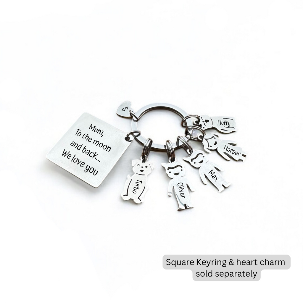Pocket Loved Ones: Personalised Stainless Steel Keyring with Kids & Pets Charms