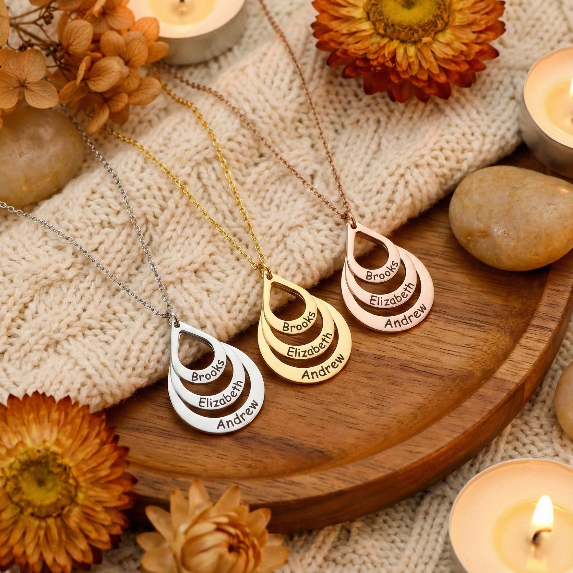 The Ripple Trio: Personalised Stainless Steel Pendant Necklace