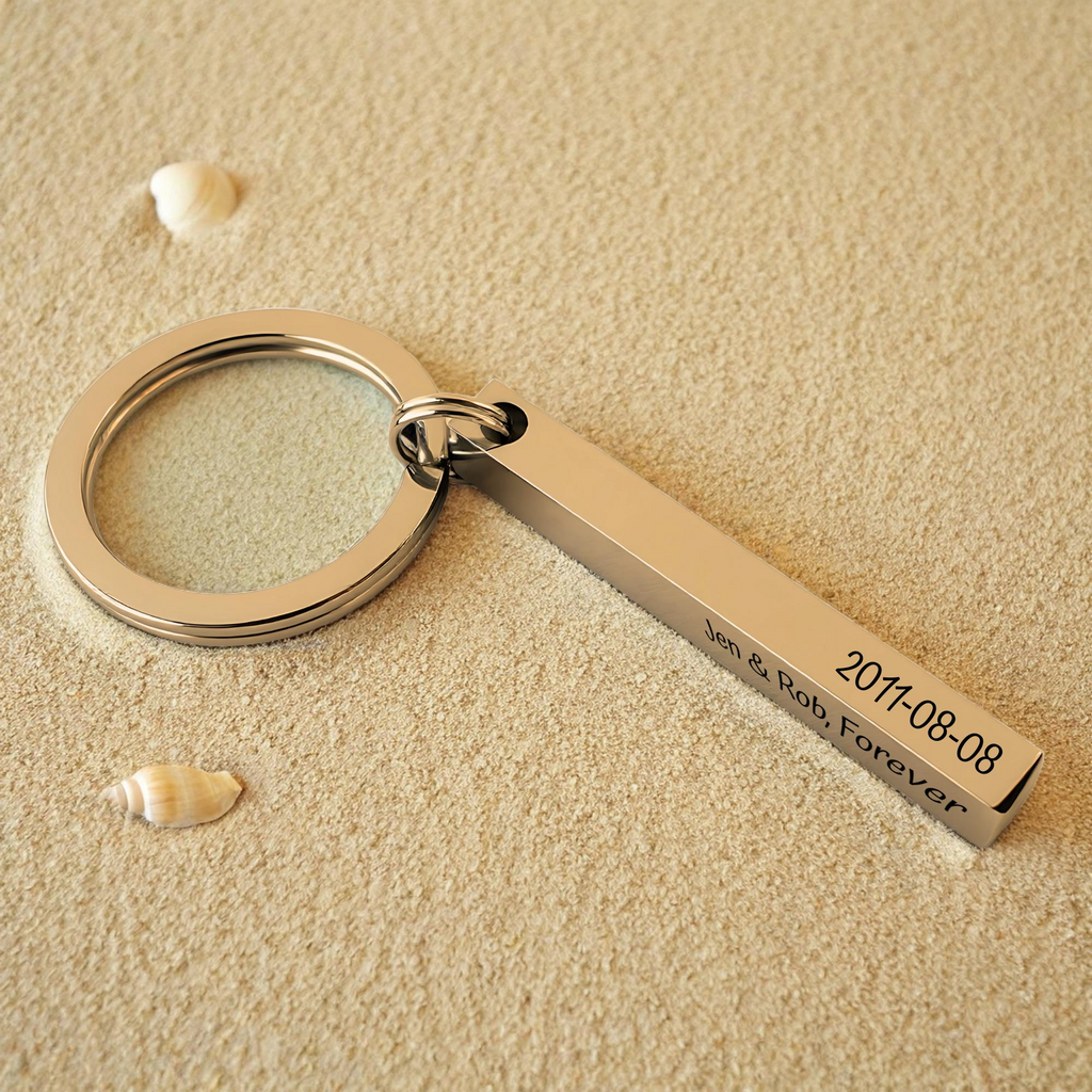 Stainless Steel 3D Bar Keyring with personalised message