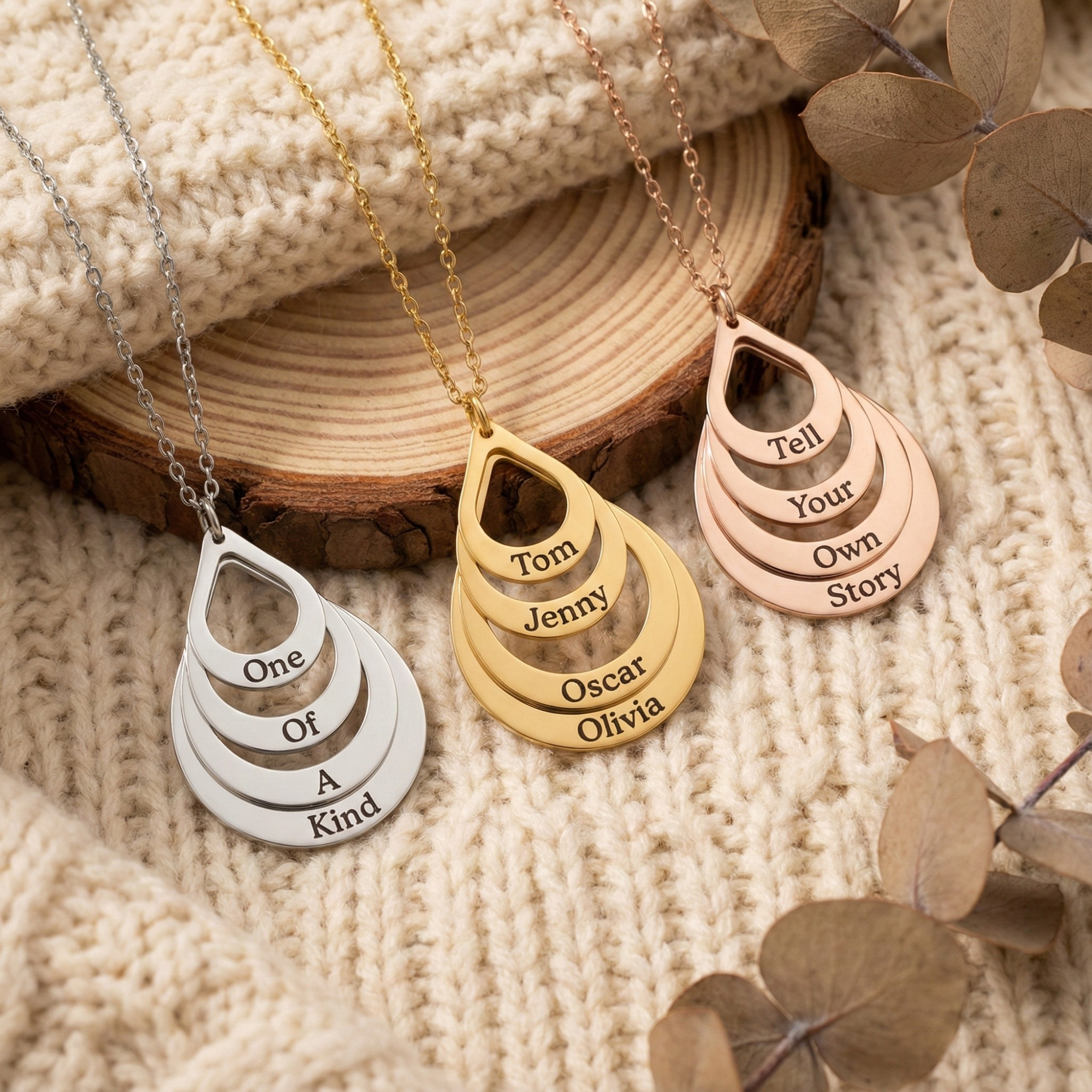 The Ripple Quad: Personalised Stainless Steel Pendant Necklace