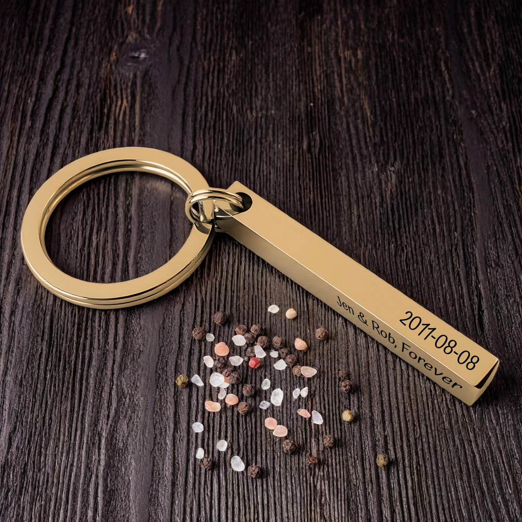 Stainless Steel 3D Bar Keyring with personalised message