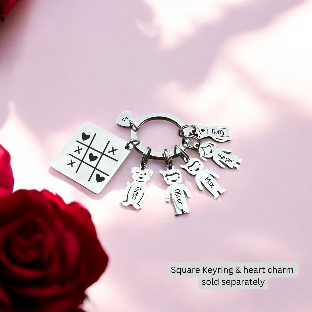 Pocket Loved Ones: Personalised Stainless Steel Keyring with Kids & Pets Charms