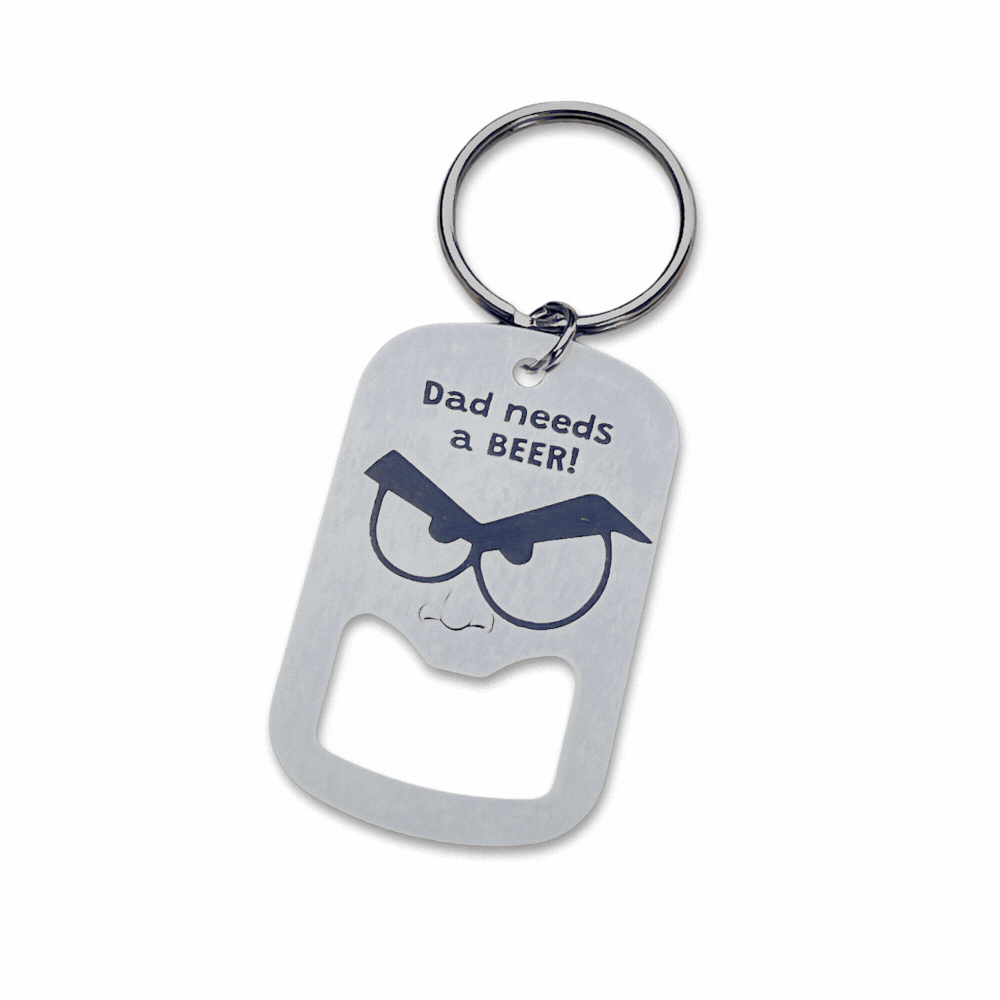 The Pocket Pop: Metal Bottle Opener Keyring with personalised engraving.