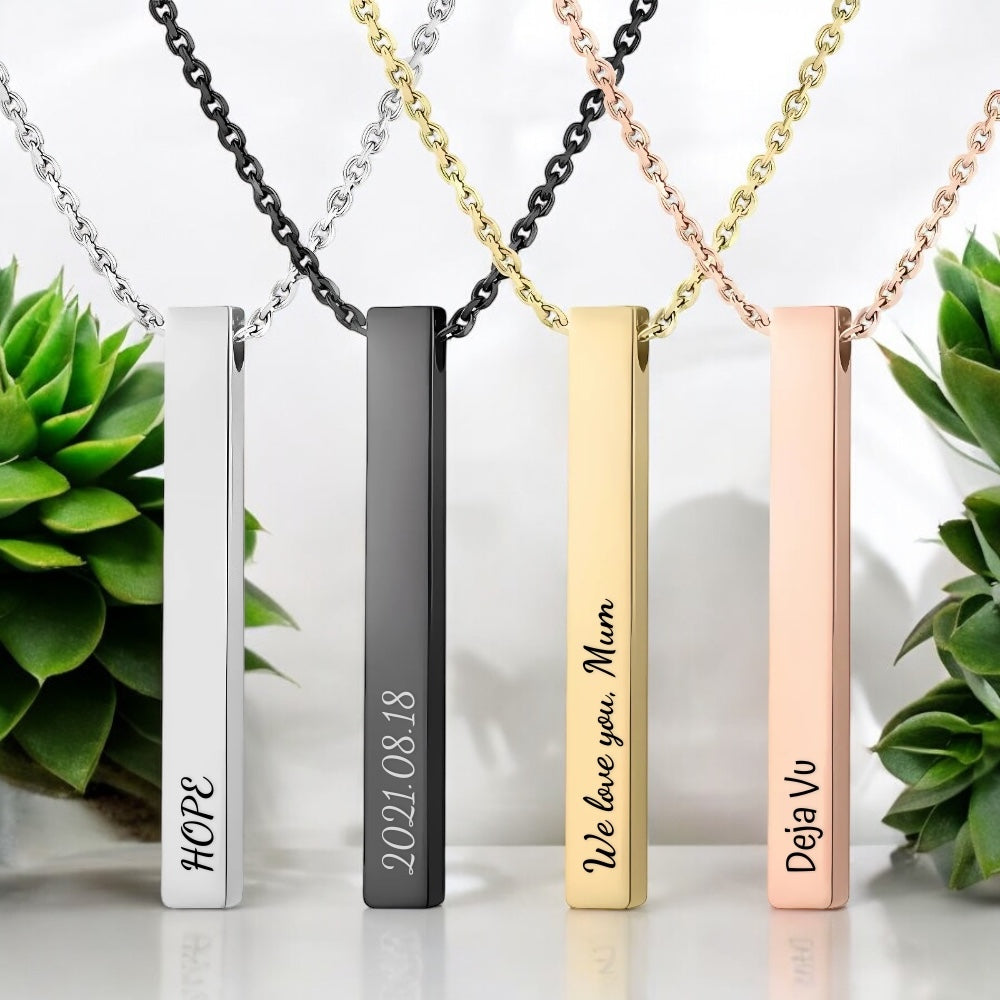 Stainless Steel Pendant bar necklace with personalised message