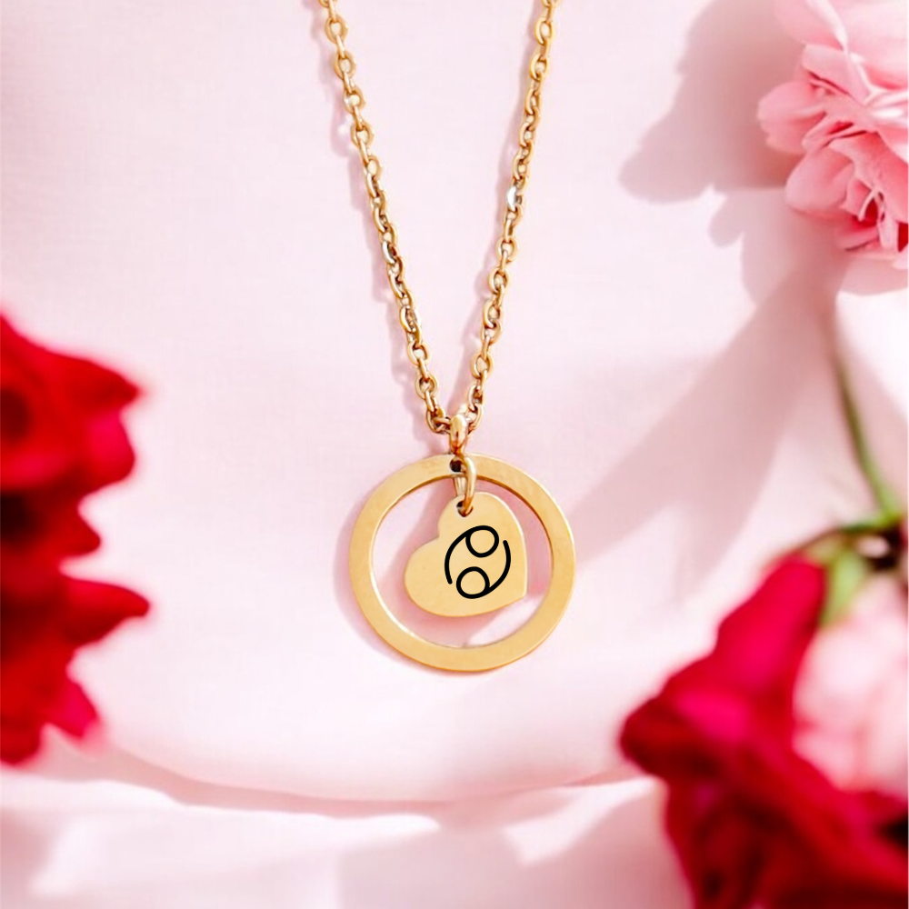Cherished Circle: Stainless Steel Round Pendant Necklace with Heart Charm with Personalised Engraving