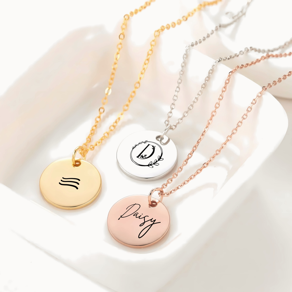 Stainless Steel Round Pendant Necklace with Personalised Engraving