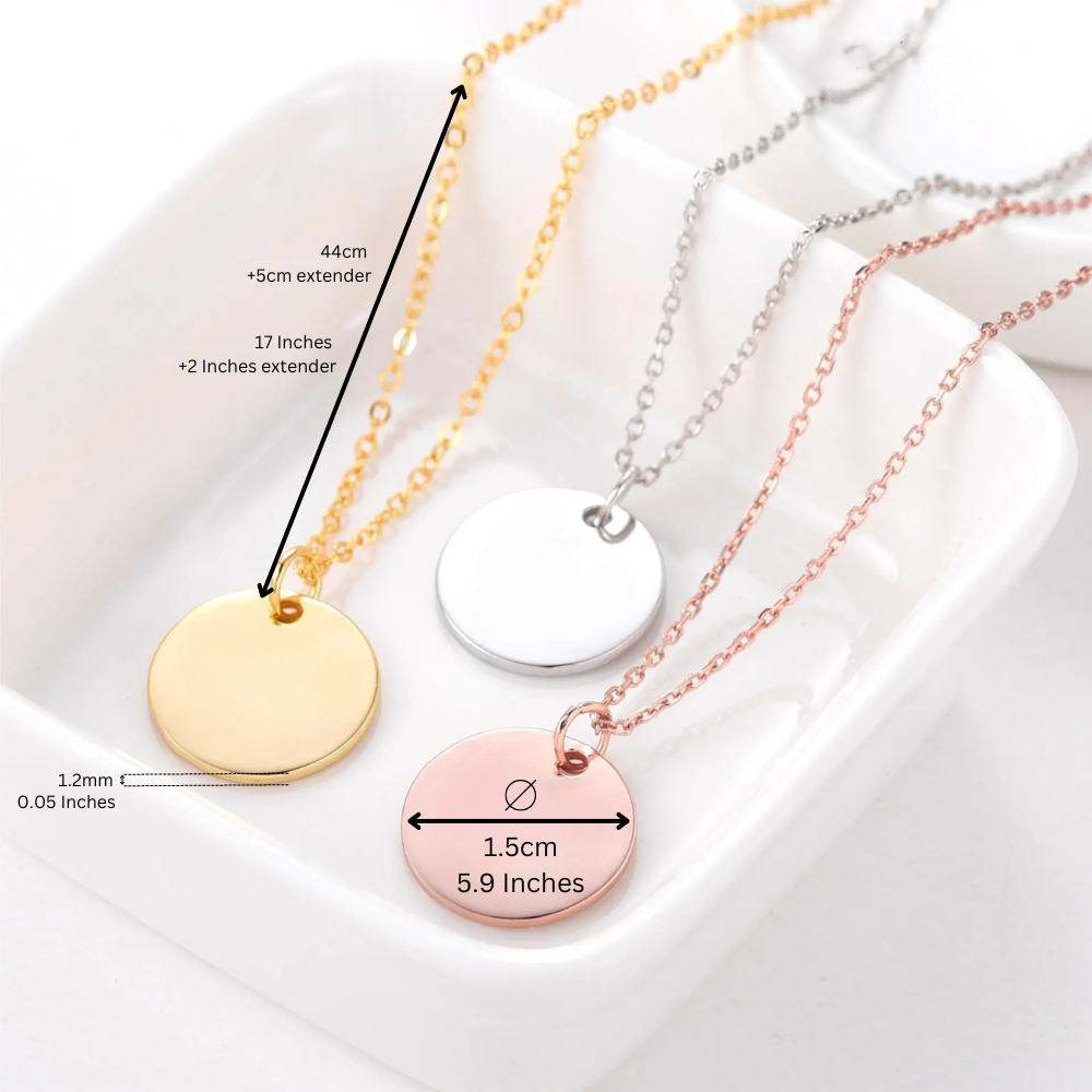 Stainless Steel Round Pendant Necklace with Personalised Engraving
